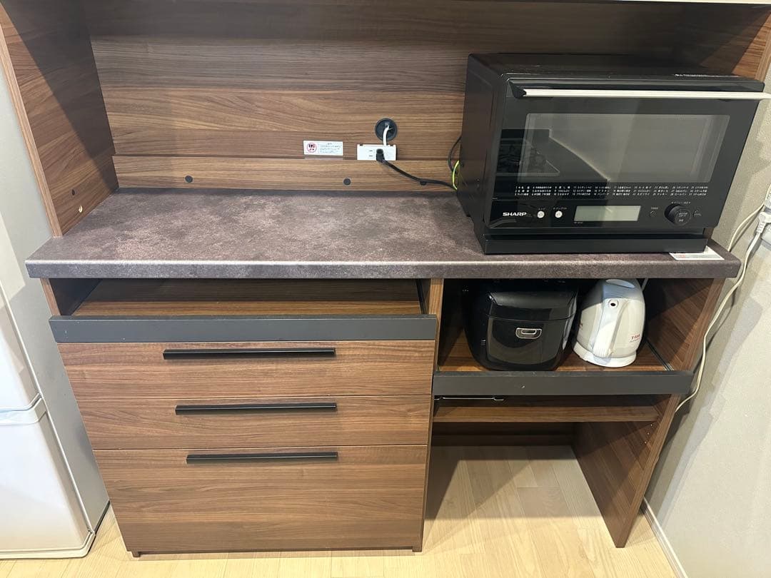 パモウナ 食器棚 キッチンボード 引き戸 キッチン収納 ウォールナット