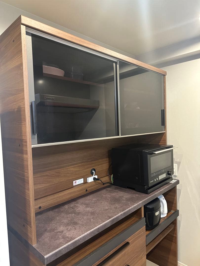 パモウナ 食器棚 キッチンボード 引き戸 キッチン収納 ウォールナット