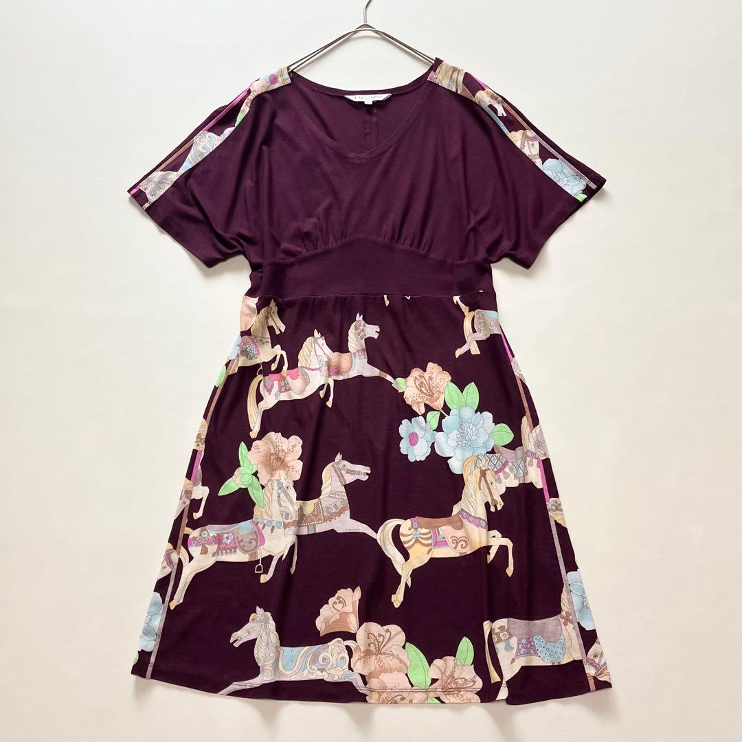 レオナール　チュニック　馬柄　花柄　トリム　38