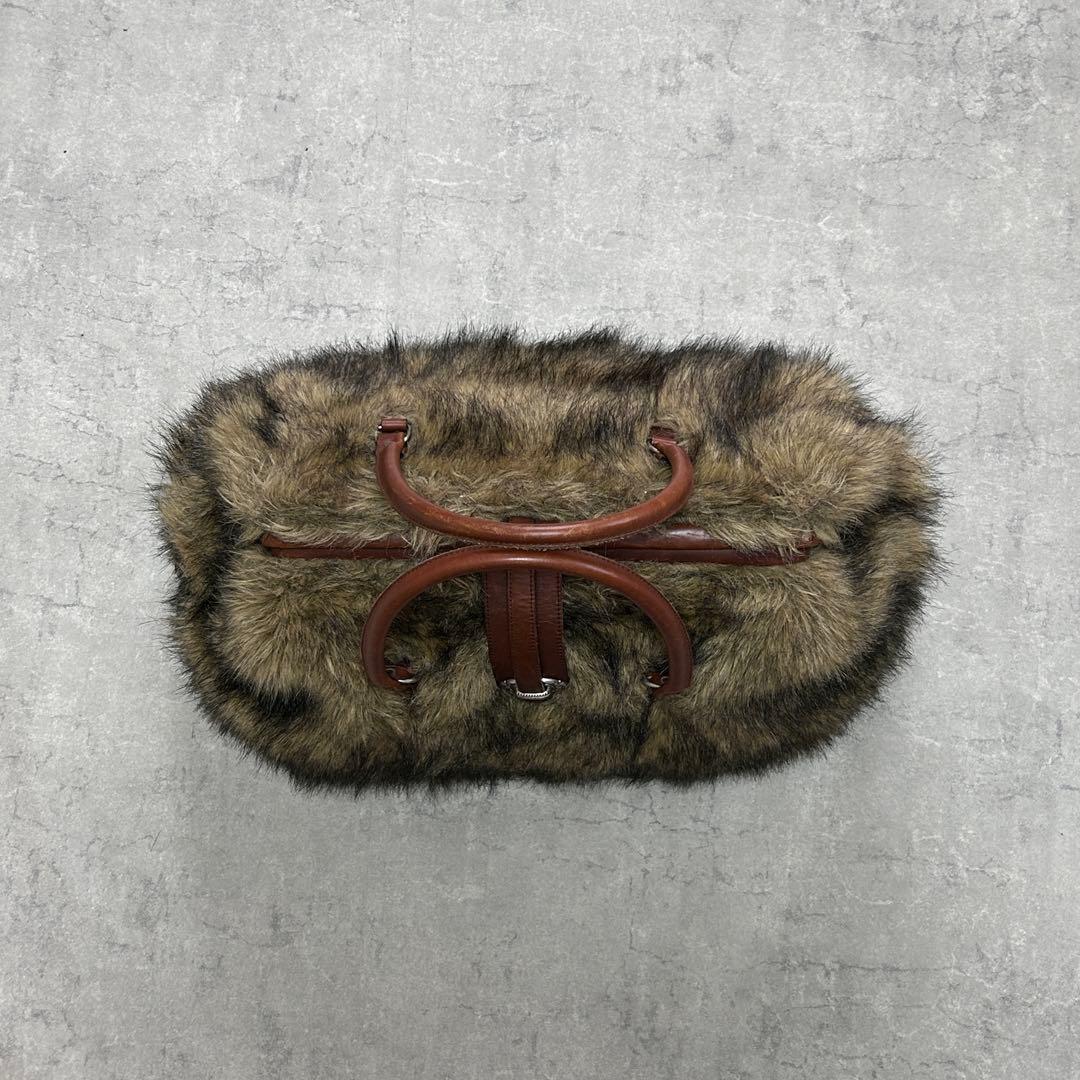 バッグ 70s vintage faux fur leather boston bag