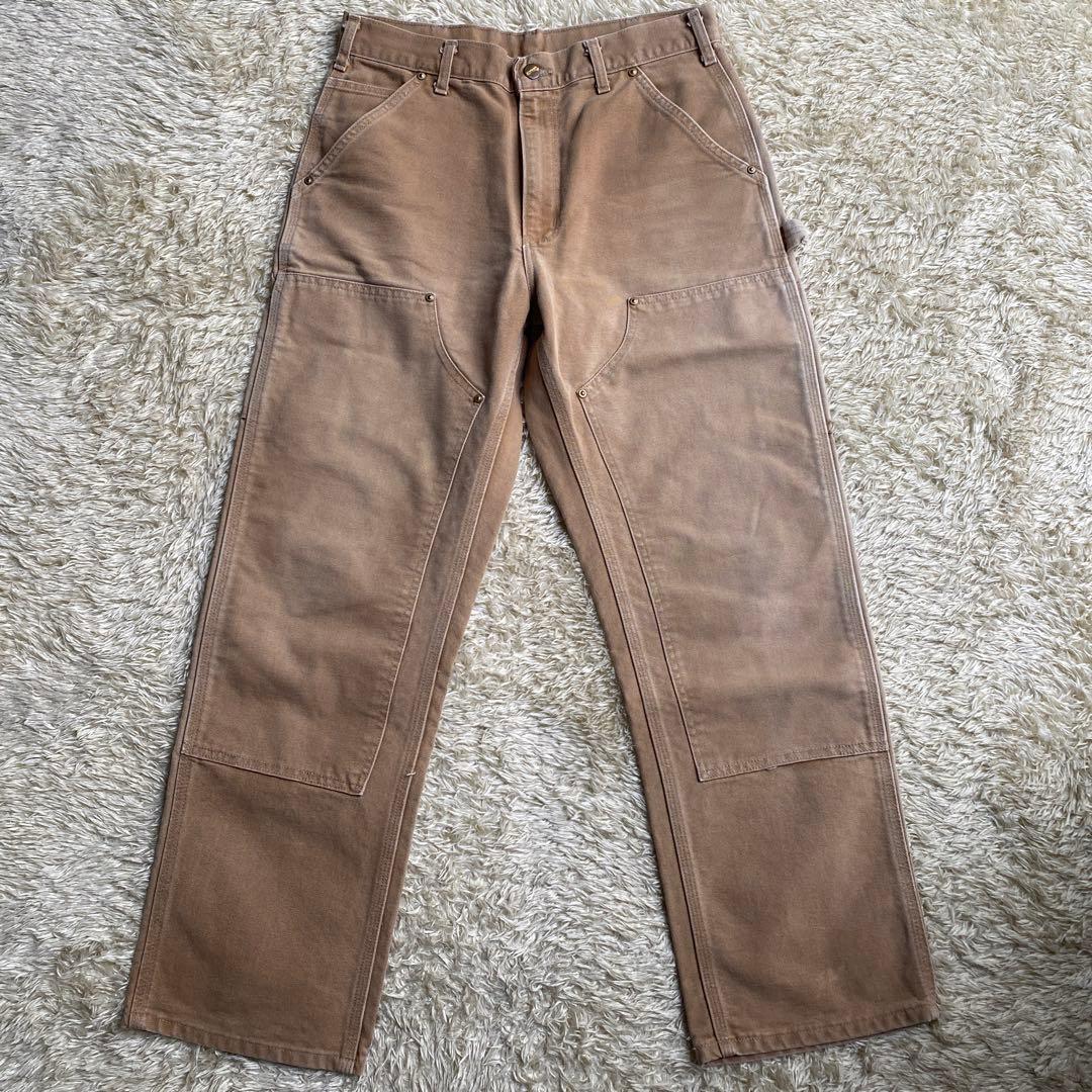 【USA製】カーハート ダブルニー W32 L30 ダンガリーフィット ブラウン