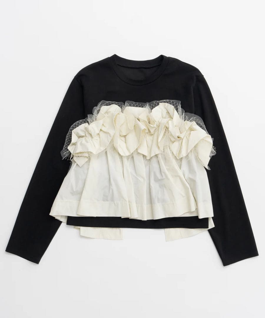 トップス Mixed Fabric Frill Tops