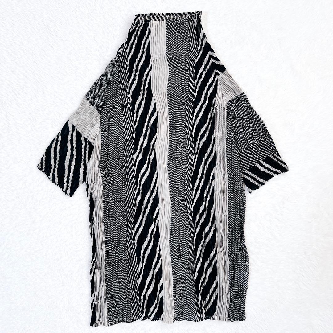 ISSEY MIYAKE イッセイミヤケ プリーツ カットソー ストライプ 黒