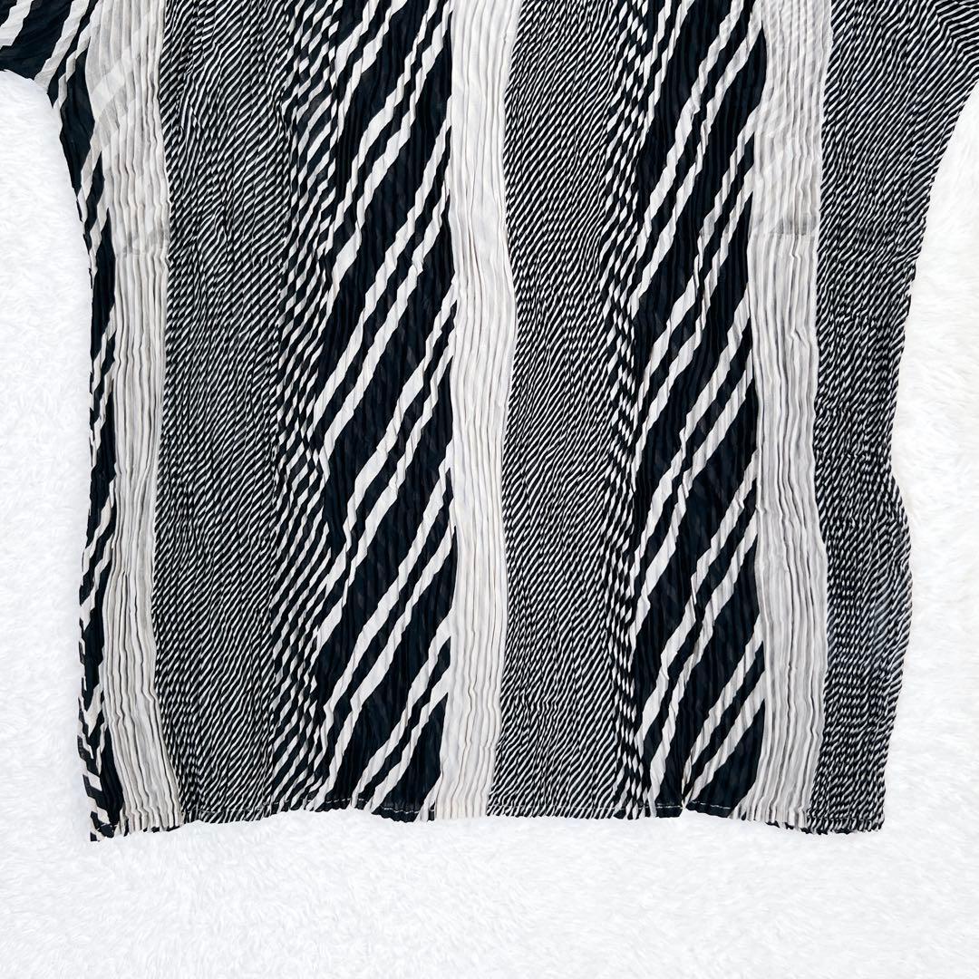 ISSEY MIYAKE イッセイミヤケ プリーツ カットソー ストライプ 黒