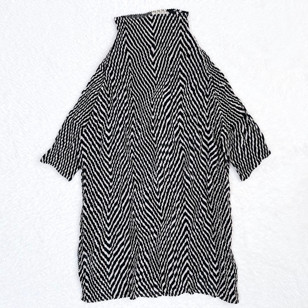 ISSEY MIYAKE イッセイミヤケ プリーツ カットソー ストライプ 黒