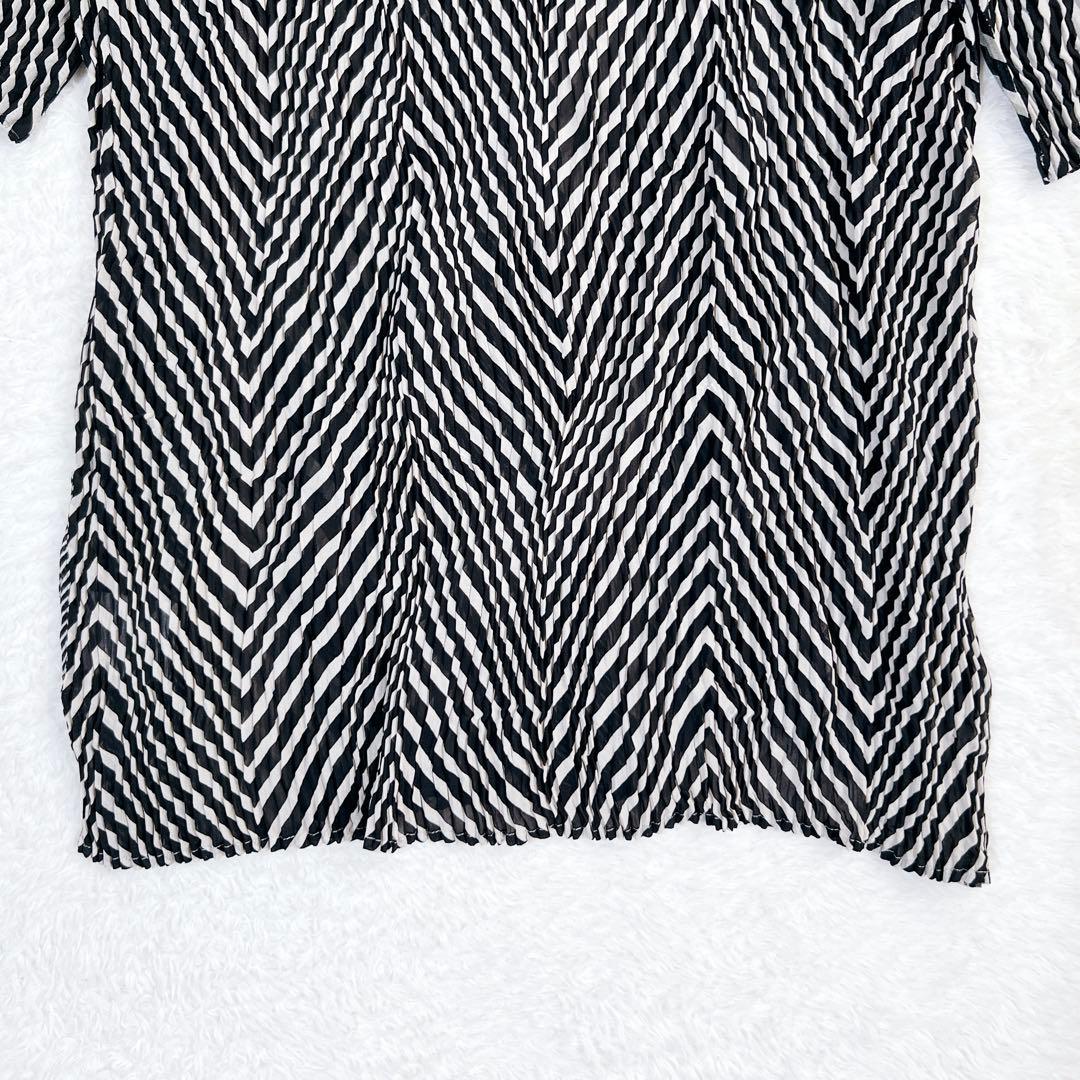 ISSEY MIYAKE イッセイミヤケ プリーツ カットソー ストライプ 黒