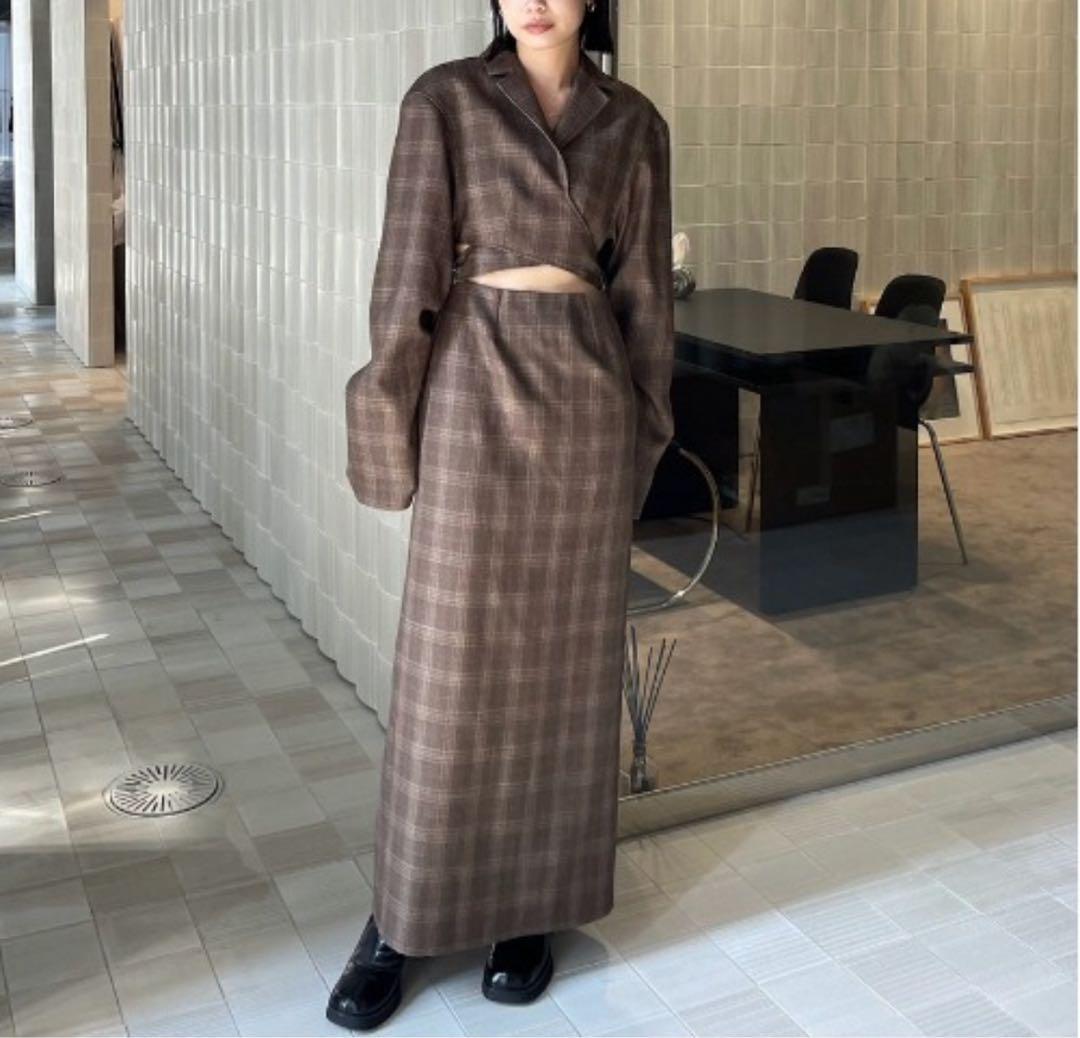 ワンピース Ameri WAIST CROSS CHECK DRESS