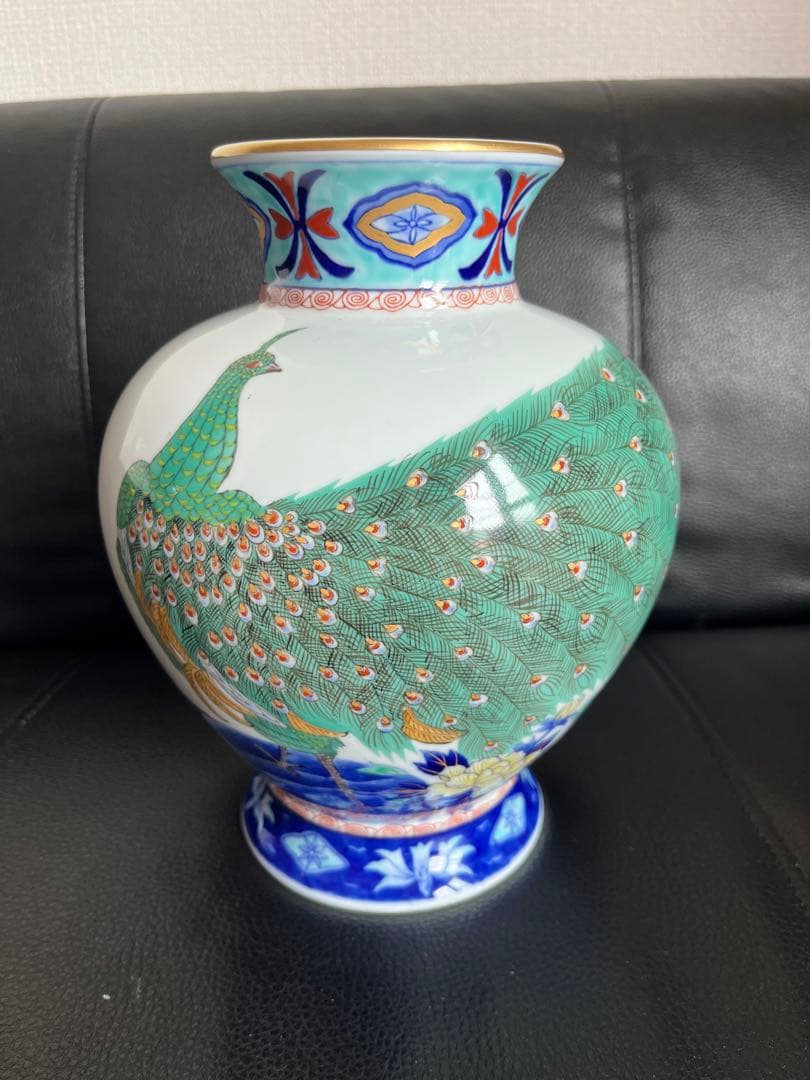 深川製磁 孔雀 高級花瓶 レア品