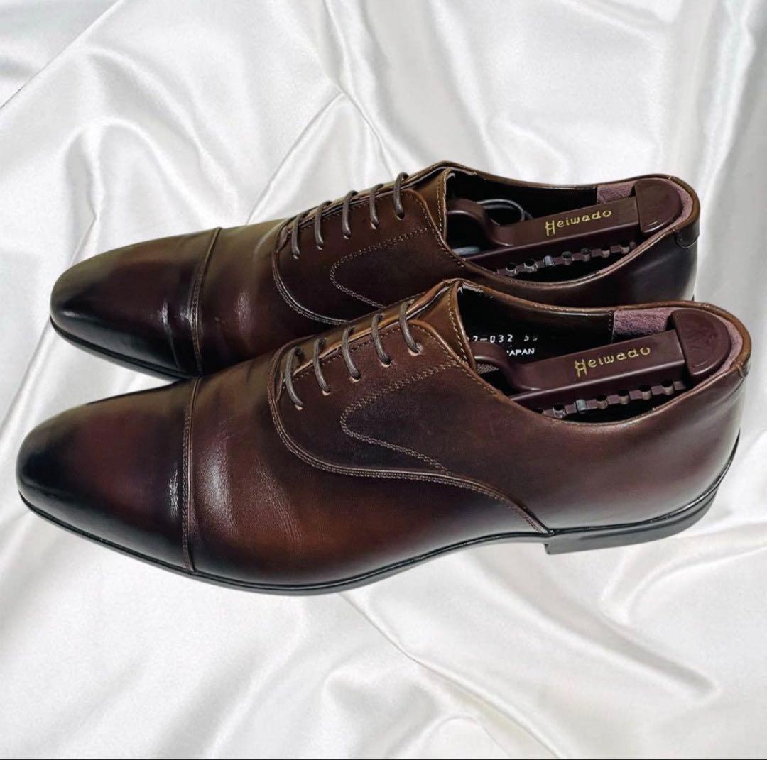 【山陽山長】美品 ストレートチップ 外羽根 レースアップ クッションソール 茶