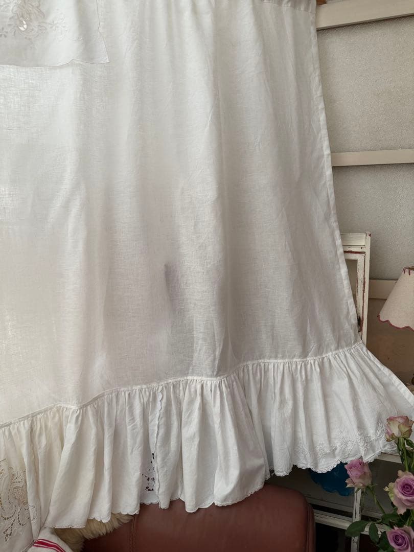 アンティーク刺繍レースのふりふりカーテンஐ⋆*ナチュラルリネン