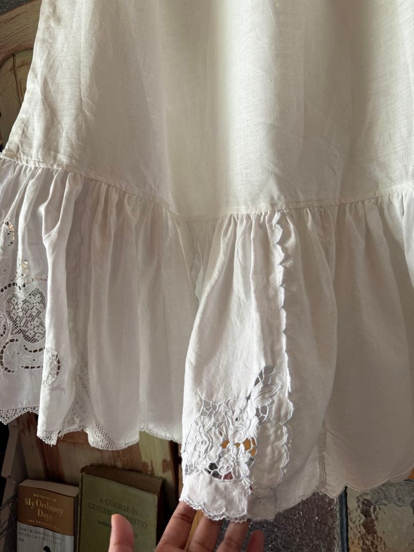 アンティーク刺繍レースのふりふりカーテンஐ⋆*ナチュラルリネン