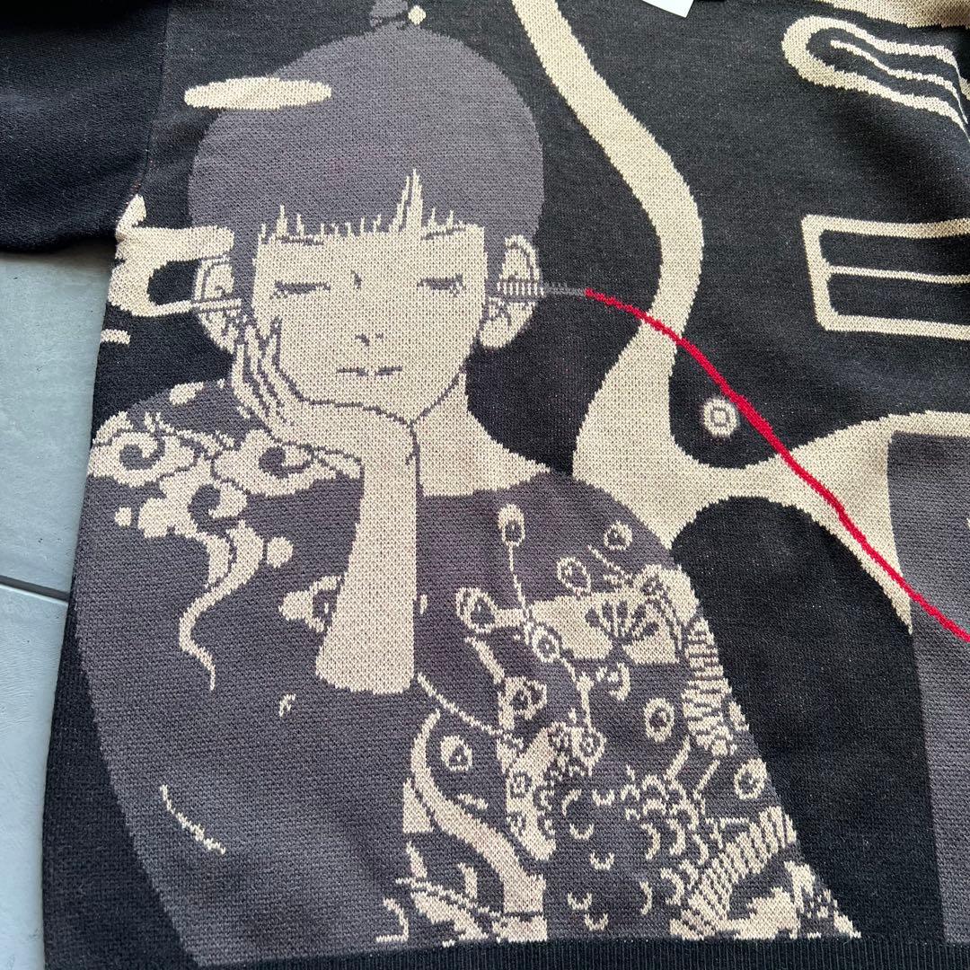 希少グラニフ 中村佑介 Re:繋がる ウォッシャブルジャカードニットL アジカン