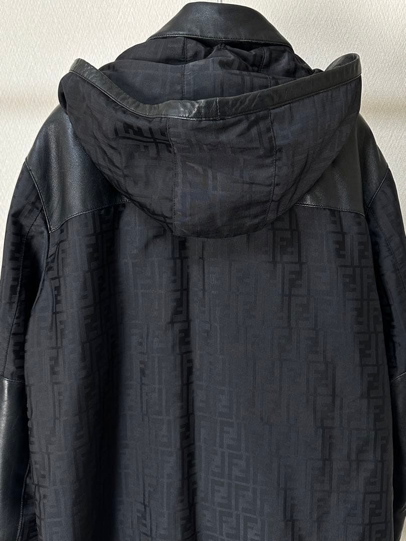 FENDI フェンディ レザー切り替えズッカ総柄 ナイロンコート フード