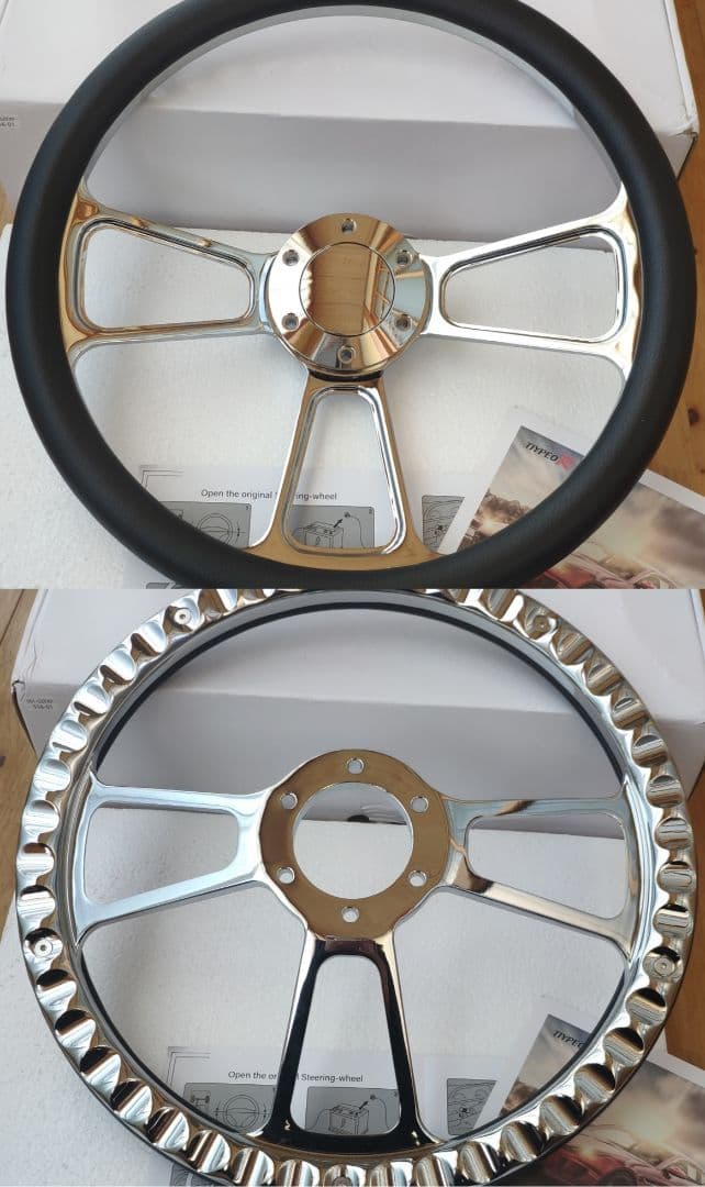 新品未使用 ハーフラップレザー ビレットステアリング 350 MOMOピッチ70