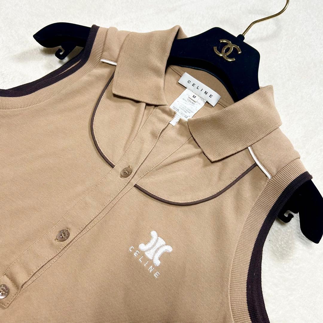 極希少・美品♡セリーヌ　トリオンフ　ノースリーブ　ポロシャツ　キャメル　Mサイズ