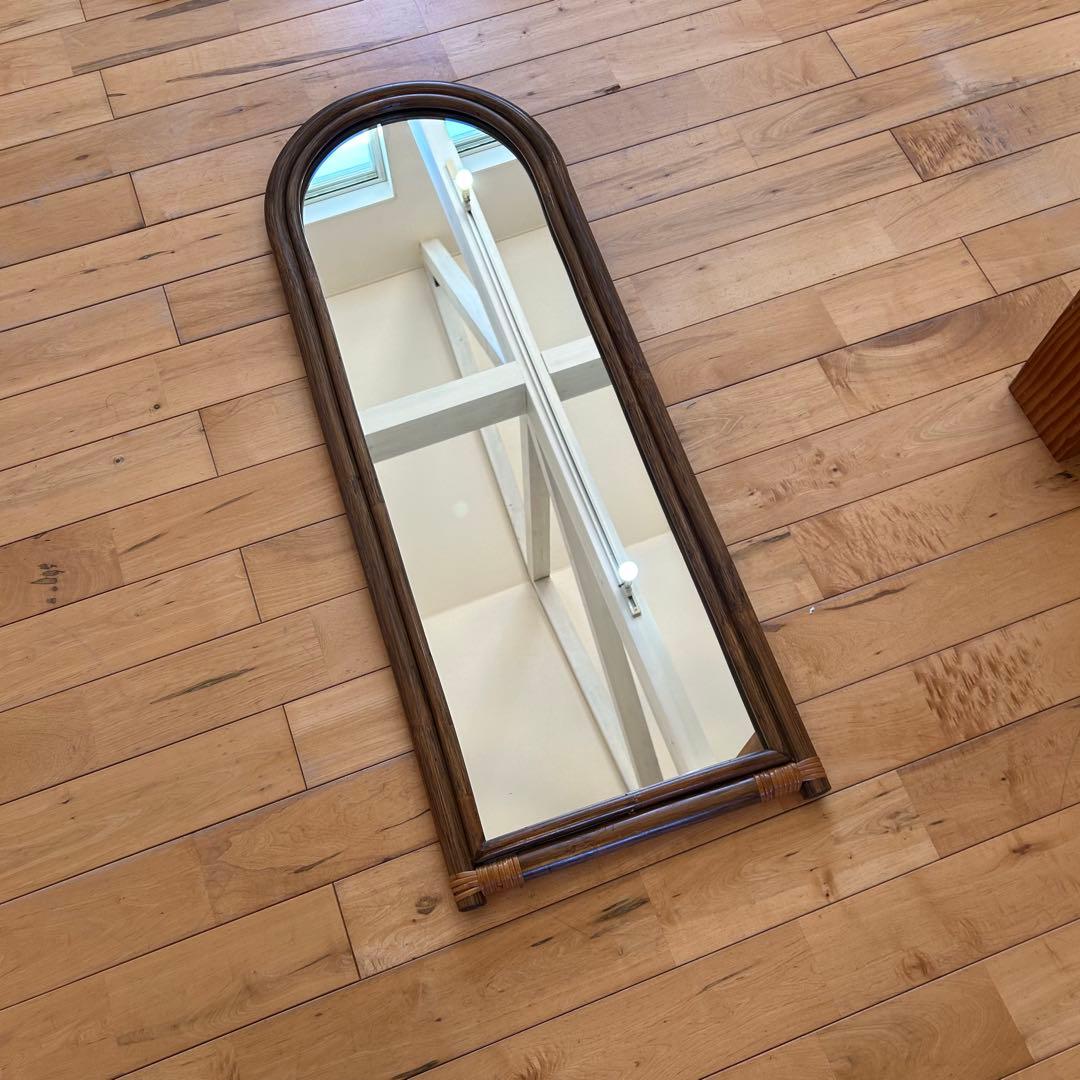 ☆アンティーク☆ビンテージ　ラタン　姿見　96cm 籐　鏡　ミラー