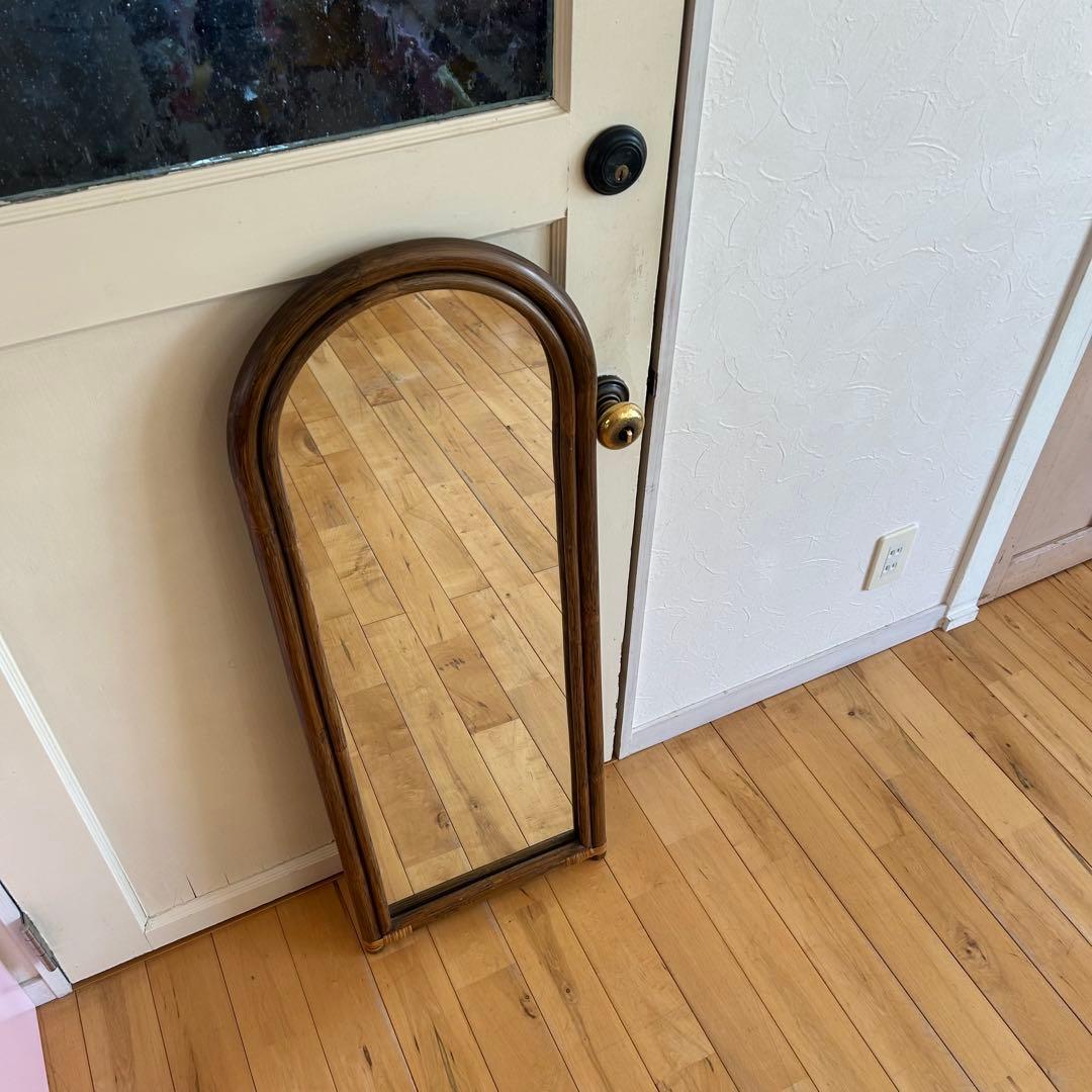 ☆アンティーク☆ビンテージ　ラタン　姿見　96cm 籐　鏡　ミラー