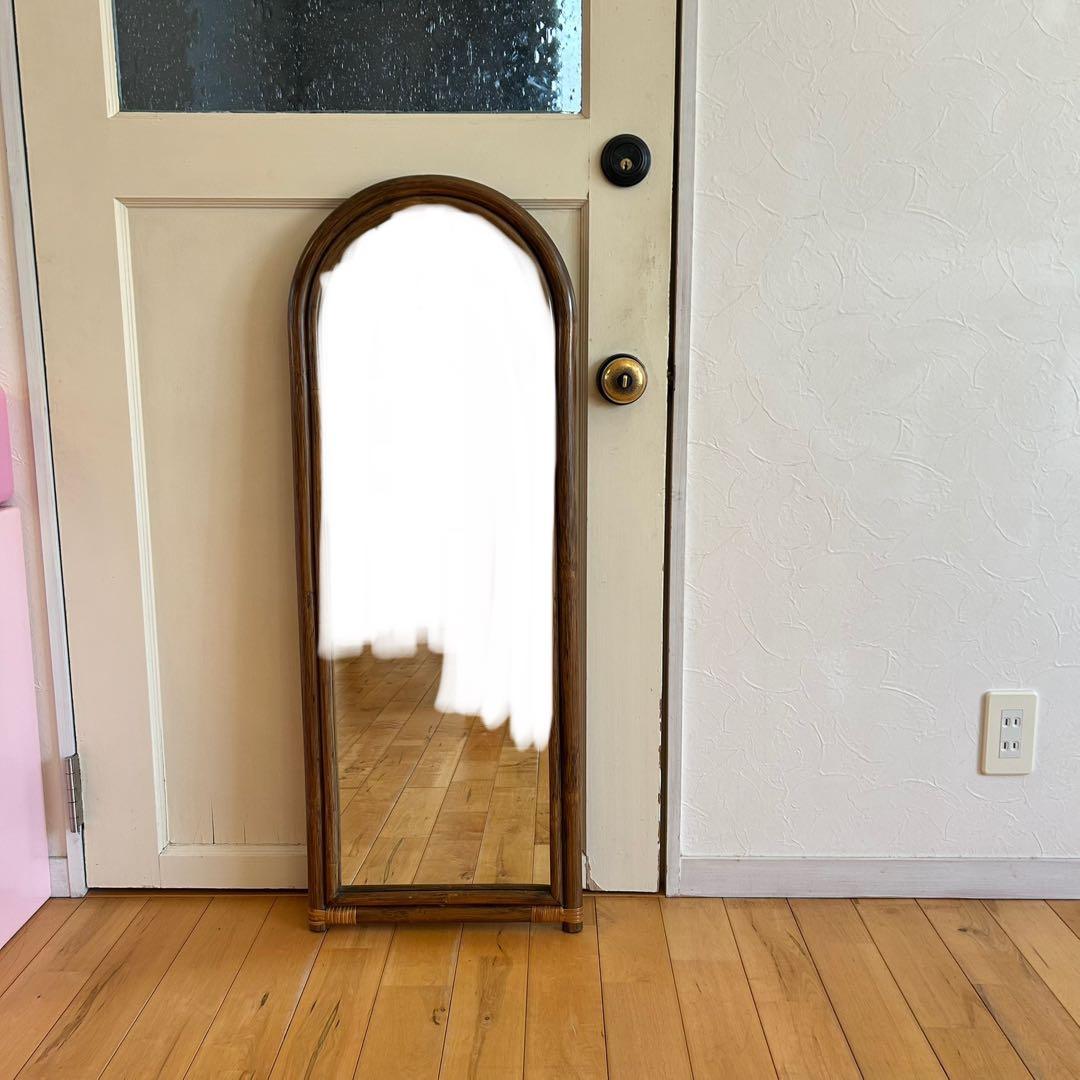 ☆アンティーク☆ビンテージ　ラタン　姿見　96cm 籐　鏡　ミラー
