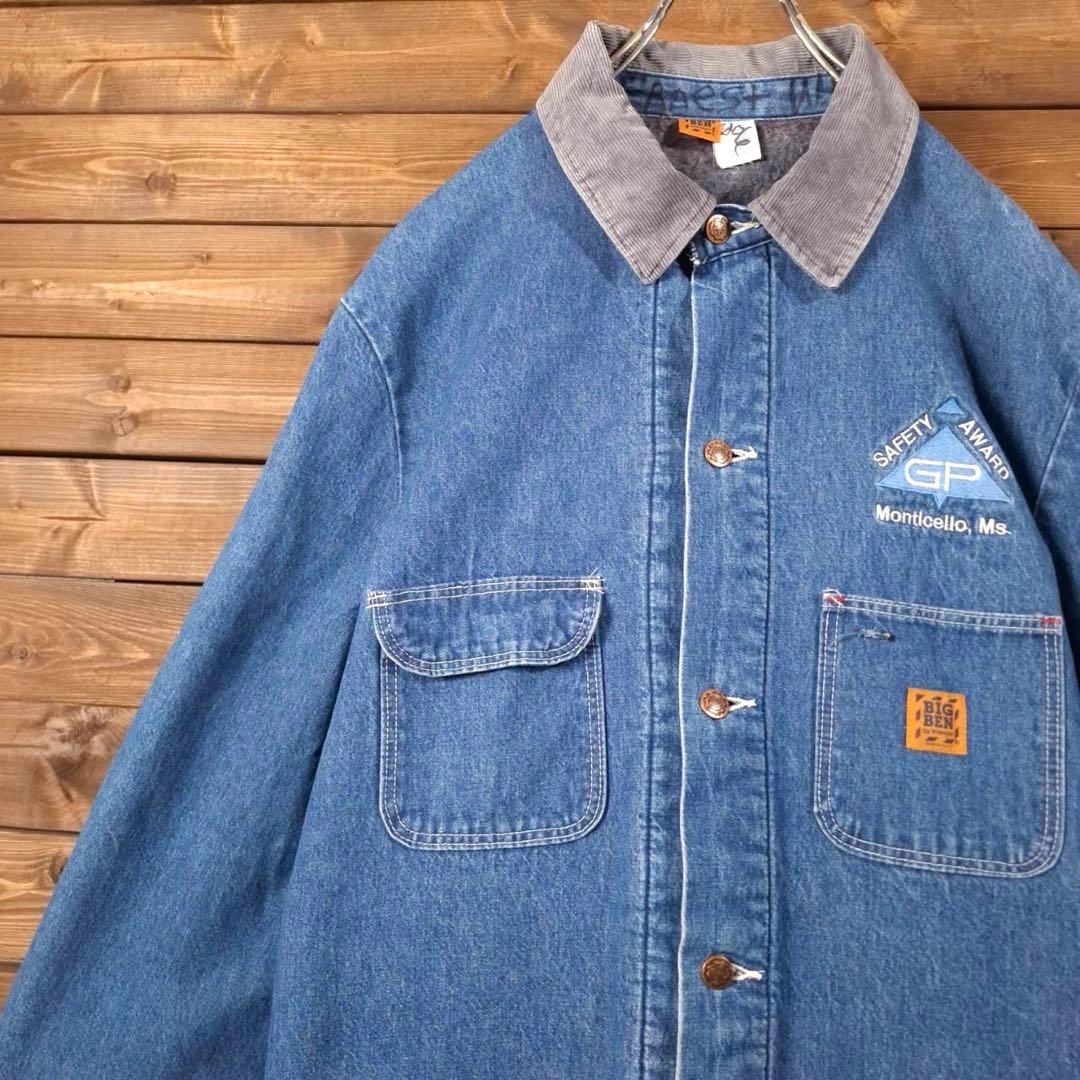 80s USA製 BIG BEN ビッグベン 企業刺繍 デニムカバーオール 48
