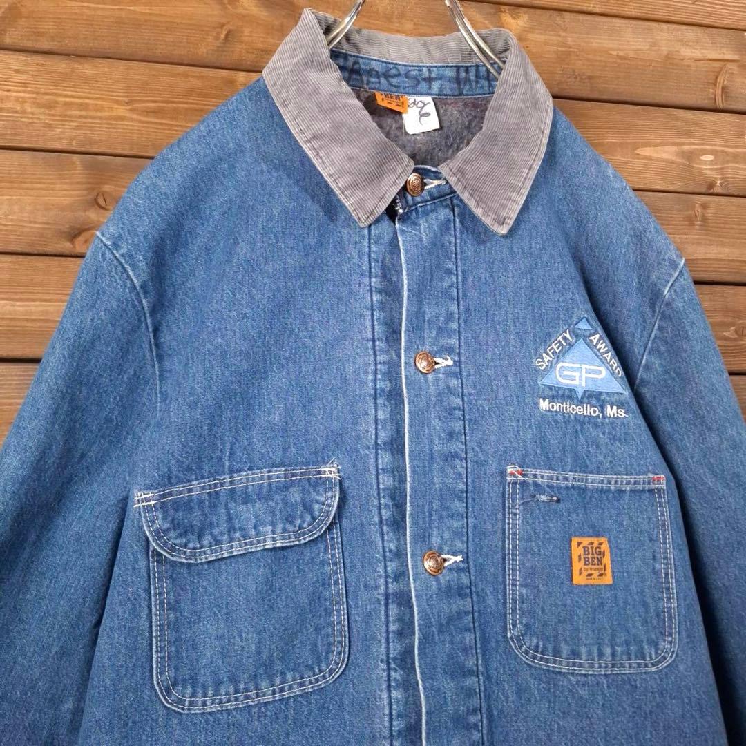 80s USA製 BIG BEN ビッグベン 企業刺繍 デニムカバーオール 48
