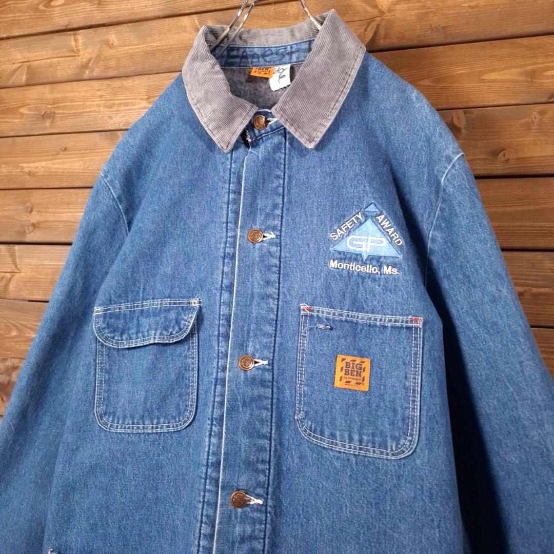 80s USA製 BIG BEN ビッグベン 企業刺繍 デニムカバーオール 48