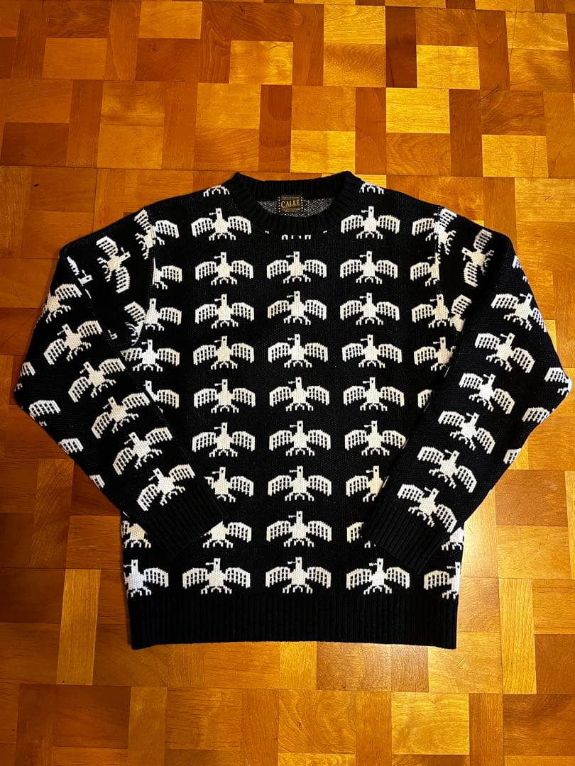 CALEE キャリー イーグル 総柄 ニット セーター ブラック L