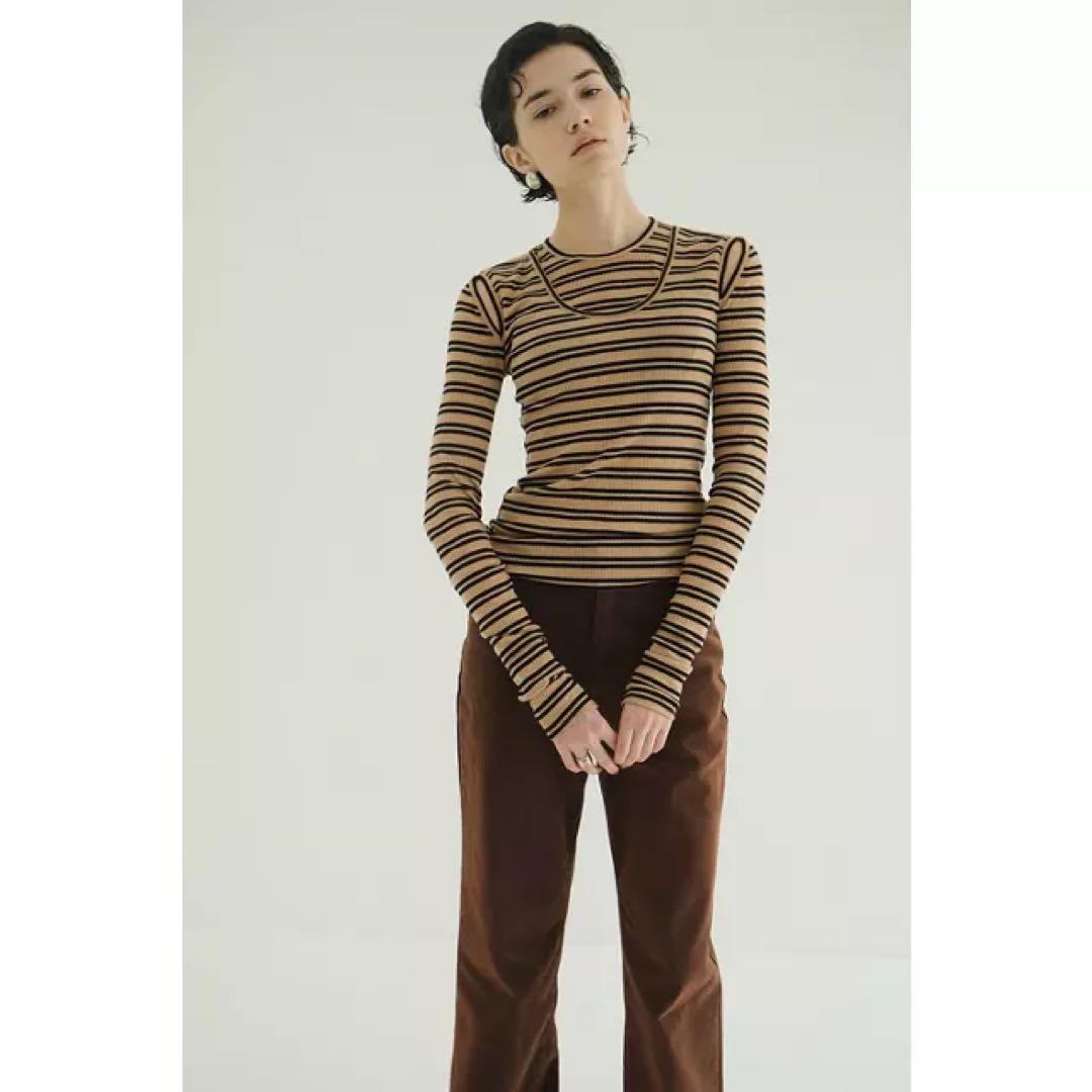 clane LAYERED SHOULDER CUT TOPS 1 ボーダー