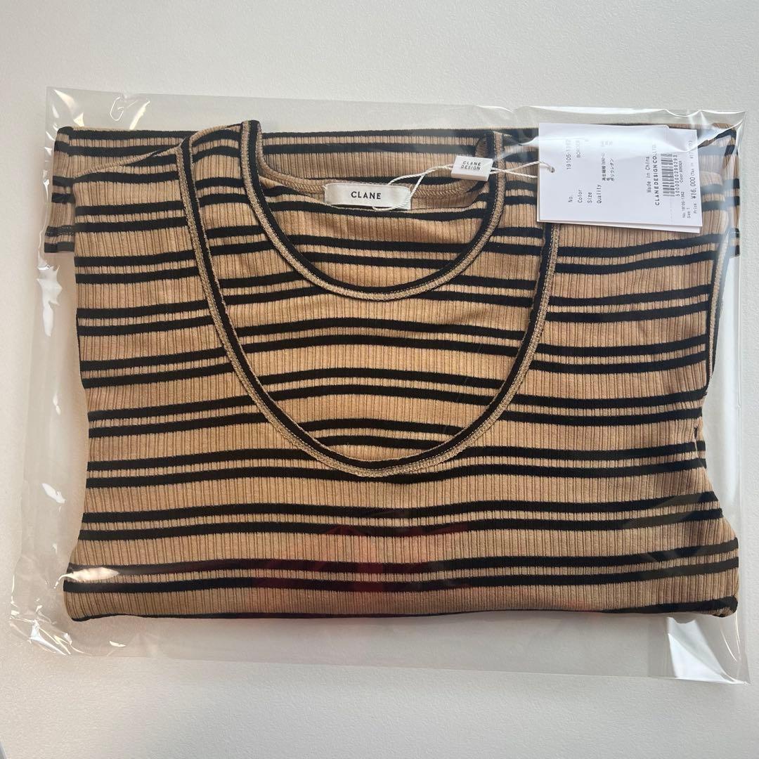 clane LAYERED SHOULDER CUT TOPS 1 ボーダー