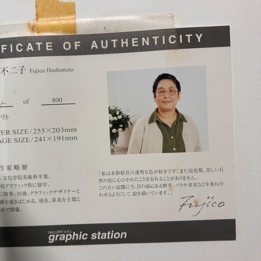 橋本不二子 「苺」 リトグラフ ボタニカルアート 絵画