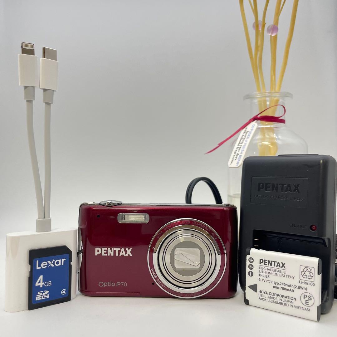 スマホ転送OK✨PENTAX Optio P70✨動作確認済 可愛い 鮮やかな赤