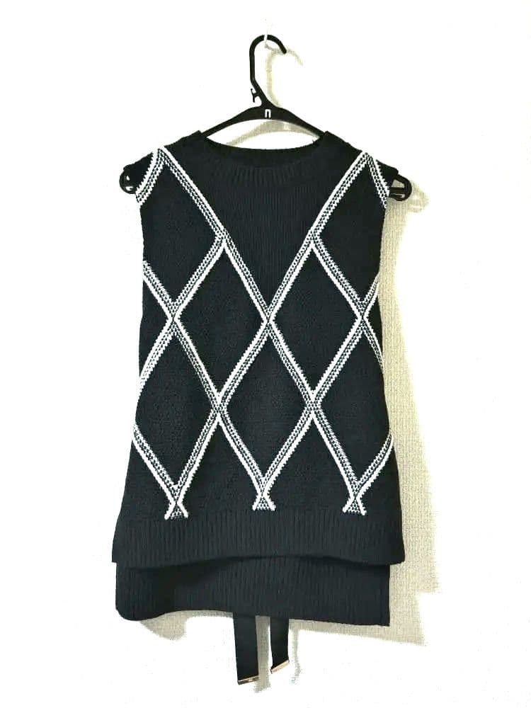 ADORE アドーア リボンベルト付き アーガイル柄 ニットベスト