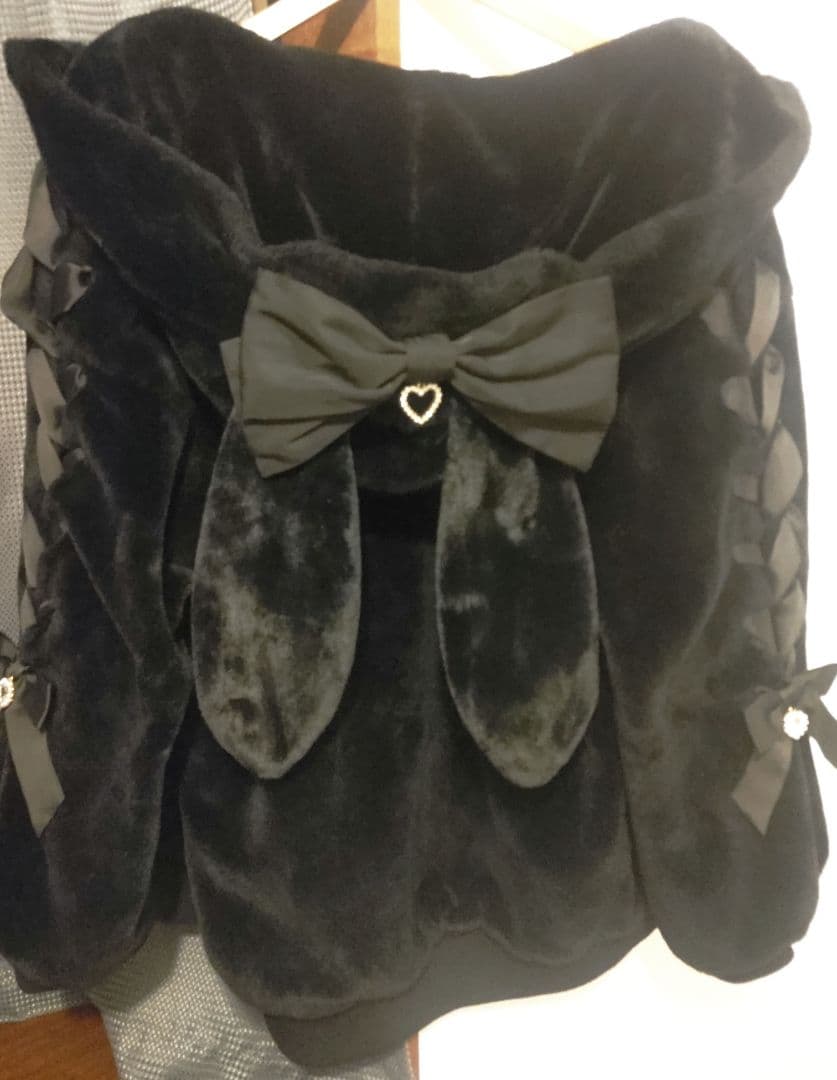 【とりっぴ】LIZ LISA うさみみフードファーブルゾン ブラック