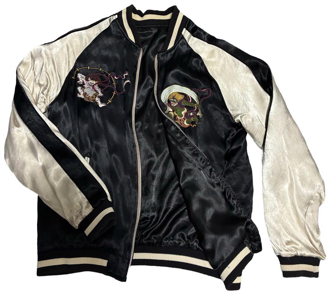 花旅楽団 JAPANESQUE 風神雷神 刺繍 ベロアスカジャン Lサイズ