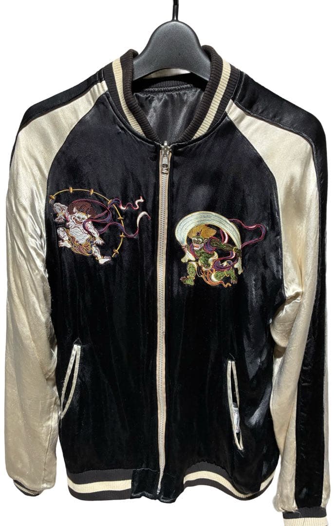 花旅楽団 JAPANESQUE 風神雷神 刺繍 ベロアスカジャン Lサイズ