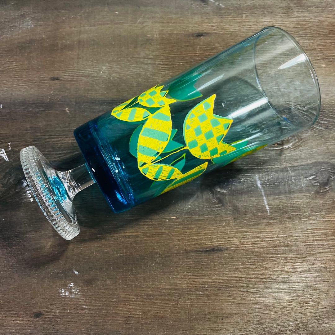 昭和レトロ 激レア アデリア脚付グラス 8脚 花柄 ADERIA ビンテージ