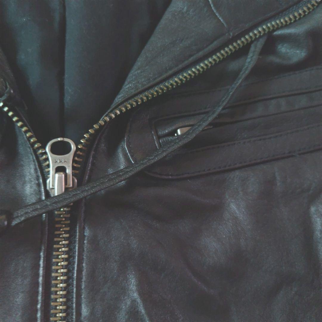 ungrid ラムレザー　フード付レザージャケット　黒ブラック　羊革