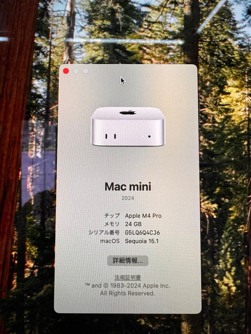 Mac mini 2024 M4 Pro メモリ24GB 512GBストレージ