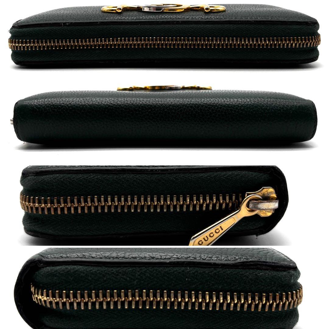 正規品 グッチ ズゥミ 長財布 ラウンドファスナー 緑 レザー ゴールド金具