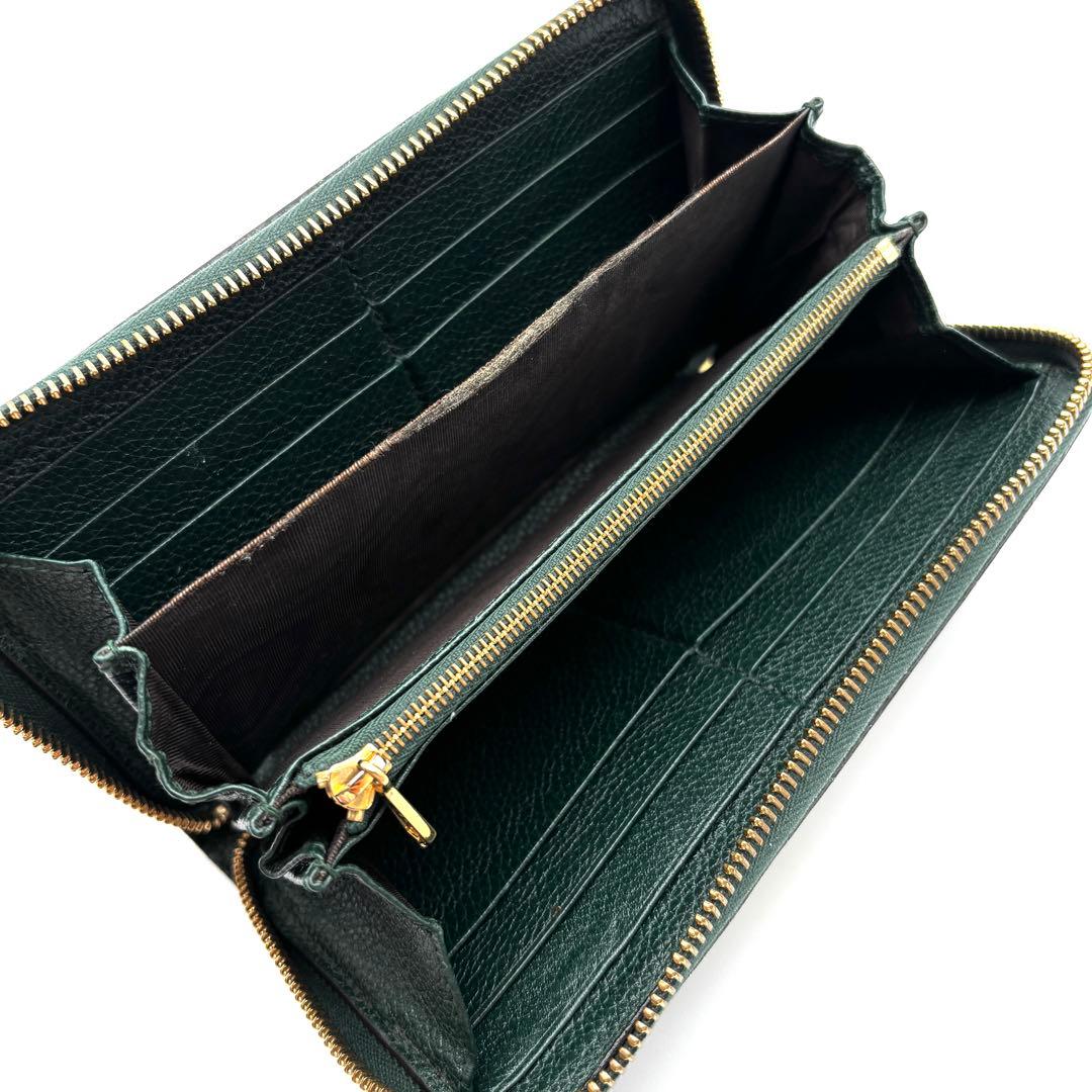 正規品 グッチ ズゥミ 長財布 ラウンドファスナー 緑 レザー ゴールド金具