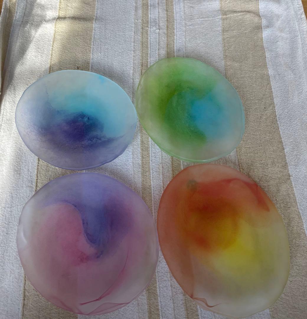 北一硝子アンティーク希少グラデーションカラーオーバル型プレート4枚セット