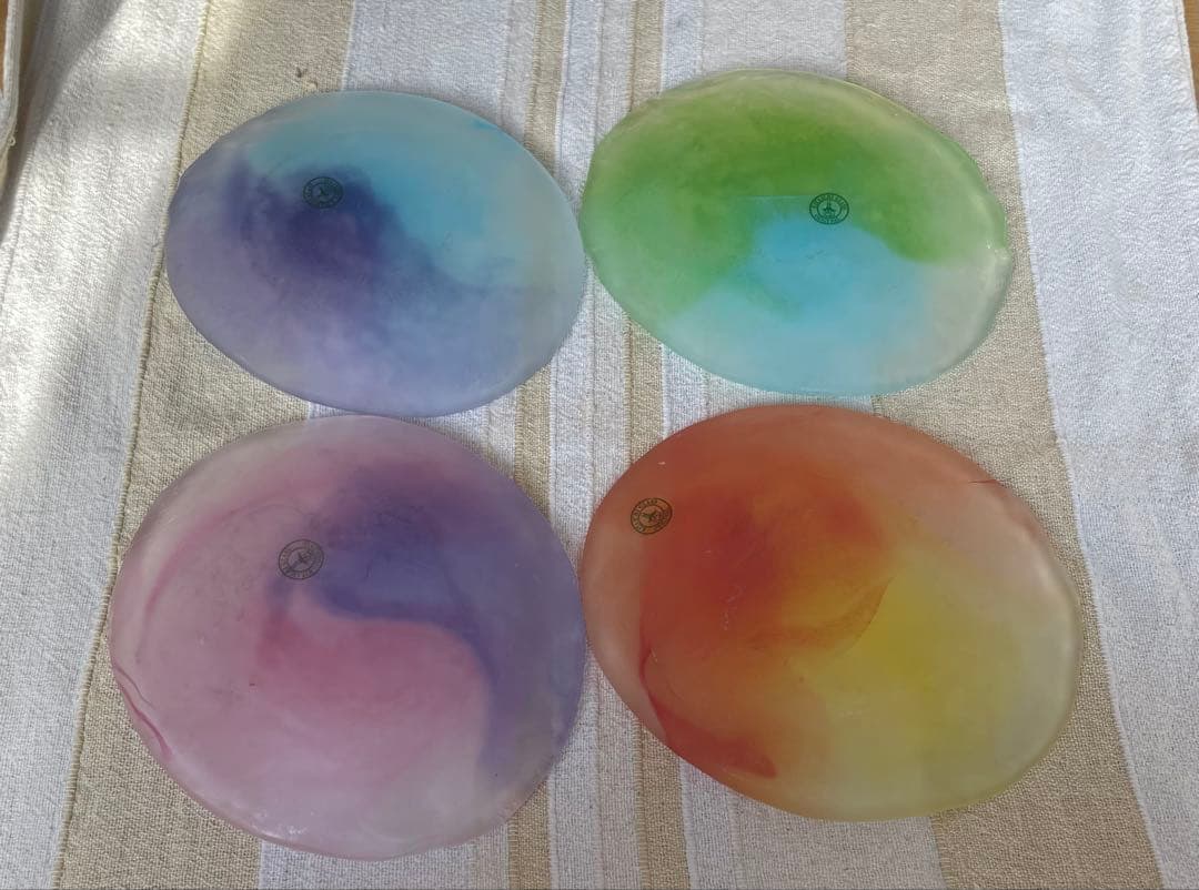 北一硝子アンティーク希少グラデーションカラーオーバル型プレート4枚セット