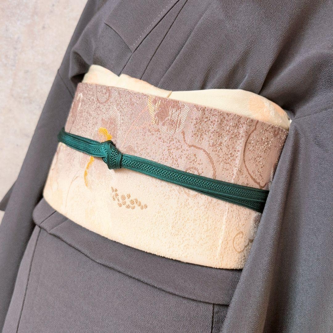 訪問着単品　着物　正絹　墨黒グレー　竹林　竹藪　クール　F1