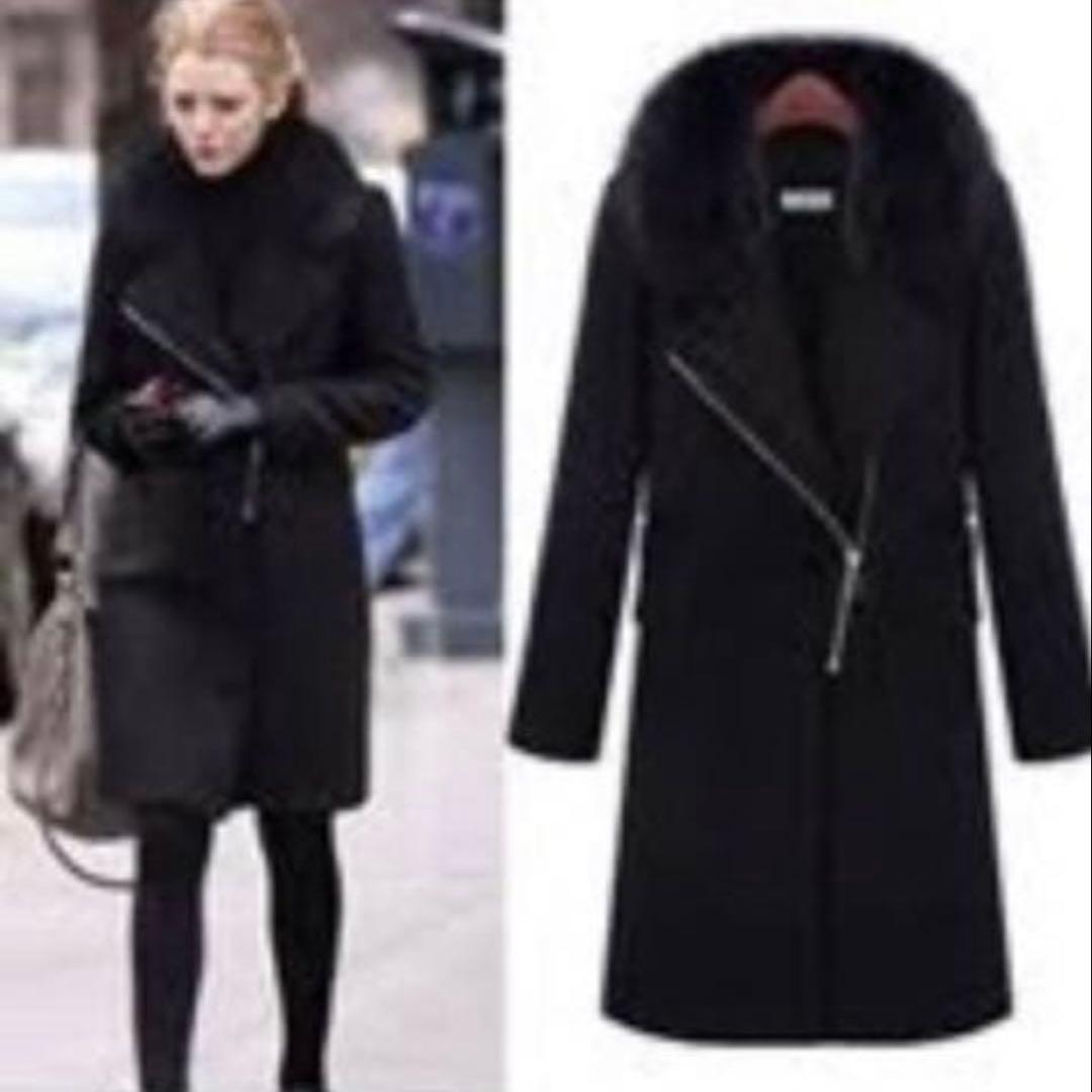 HELMUT LANG ヘルムートラングファーラムレザー付アシンメトリーコート