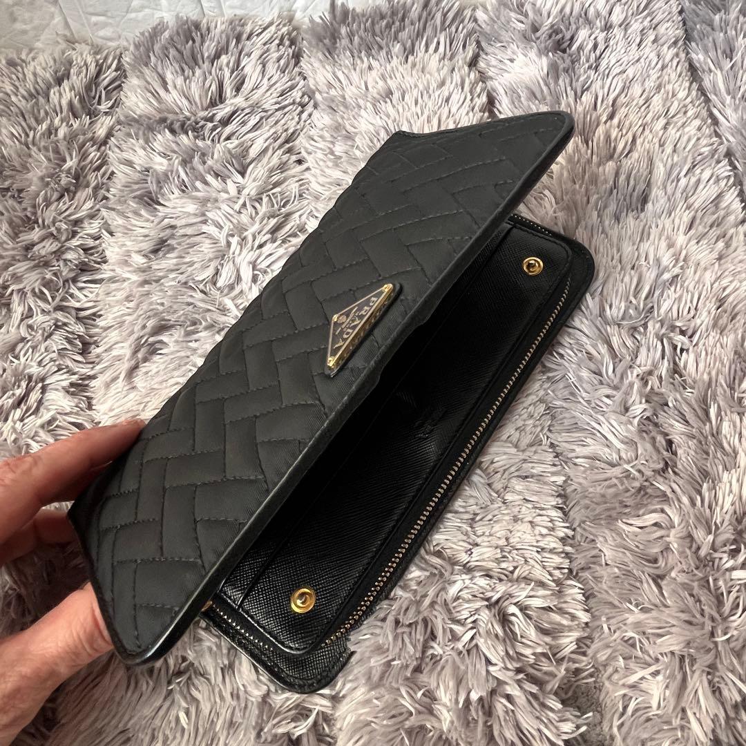 良品✨PRADA 三角ロゴ　テスート　キルティング　ナイロン　長財布　ブラック