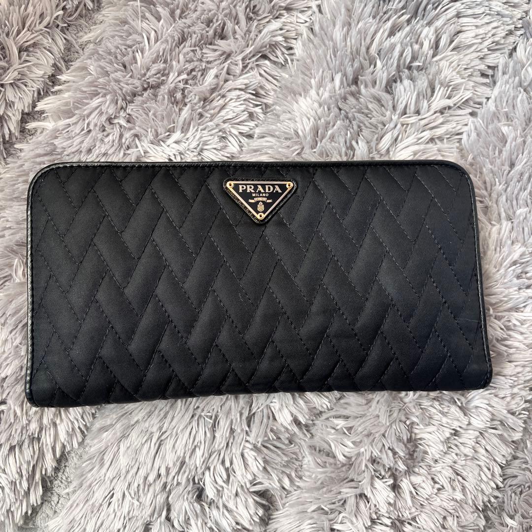 良品✨PRADA 三角ロゴ　テスート　キルティング　ナイロン　長財布　ブラック