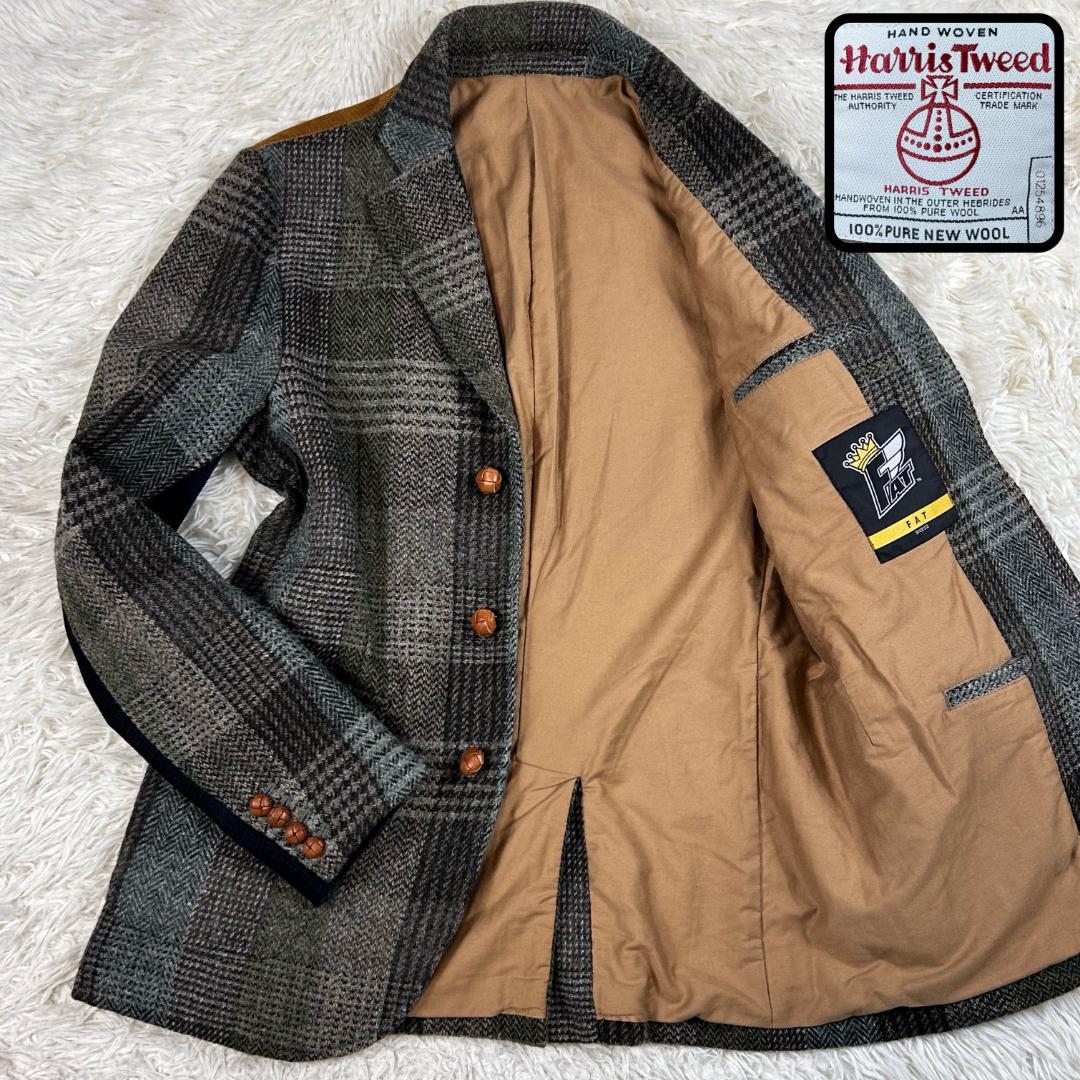 極美品 ハリスツイード FAT パッチワーク テーラードジャケット グレー