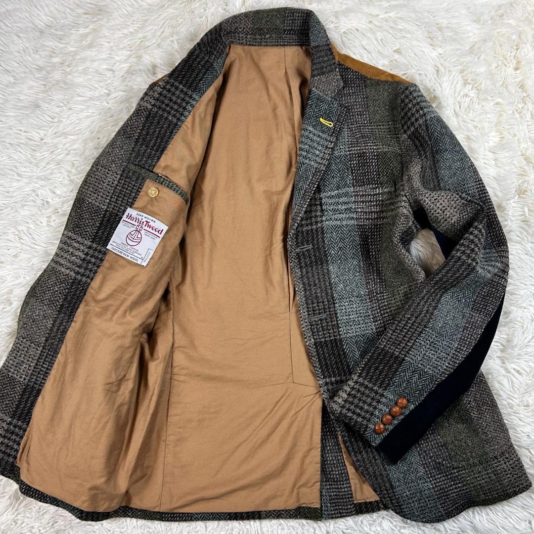 極美品 ハリスツイード FAT パッチワーク テーラードジャケット グレー