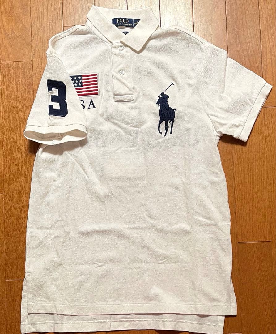 【良品】ポロバイラルフローレン 半袖ポロシャツ ビッグポニー アメリカ国旗 刺繍