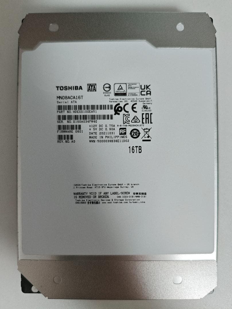 東芝 3.5インチ内蔵HDD 16TB 2台セット 健康状態:注意