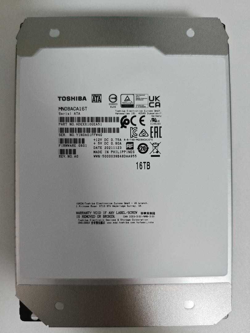 東芝 3.5インチ内蔵HDD 16TB 2台セット 健康状態:注意